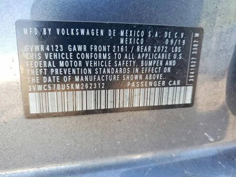 2019 VOLKSWAGEN JETTA S  