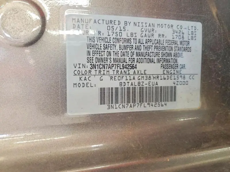 2015 NISSAN VERSA 1.6 SV  