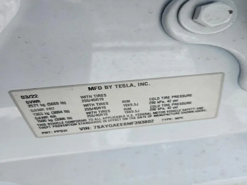 2022 TESLA MODEL Y   