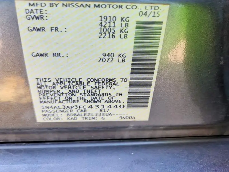 2015 NISSAN ALTIMA 2.5 S  