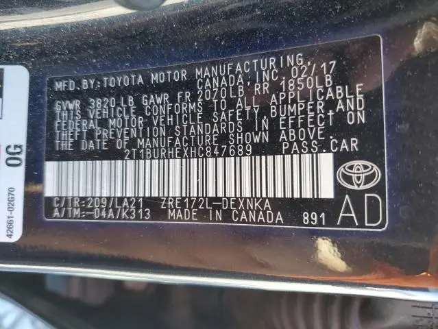 2017 TOYOTA COROLLA L  