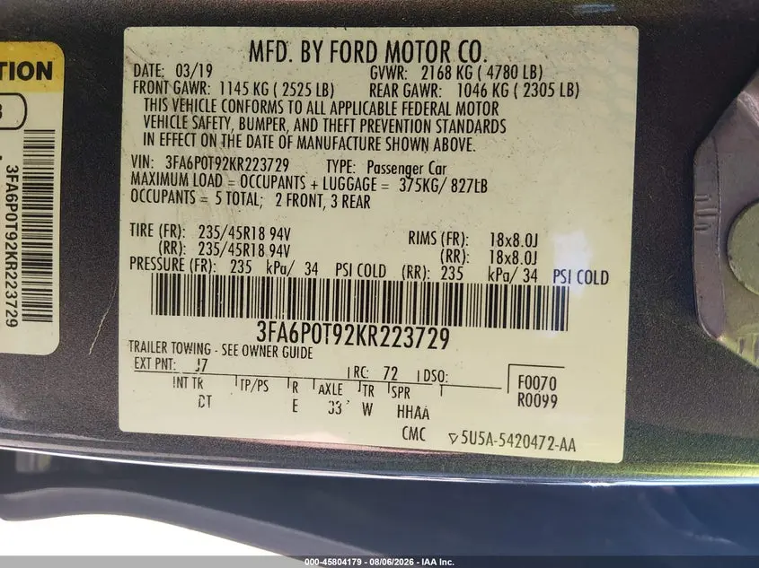2019 FORD FUSION SE