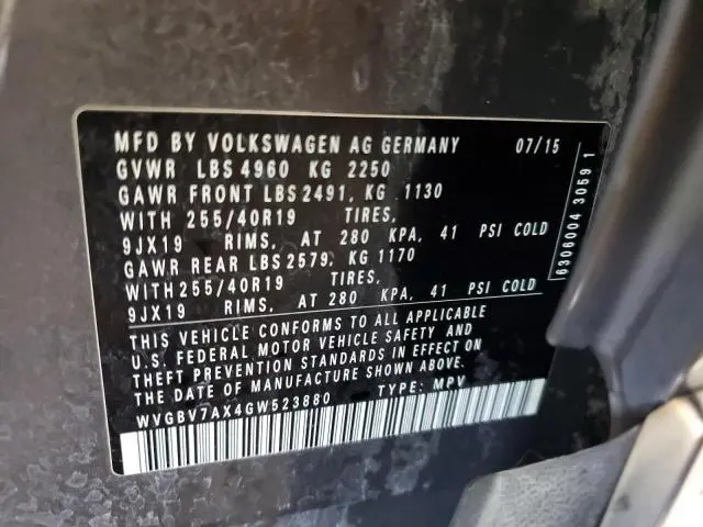 2016 VOLKSWAGEN TIGUAN S  