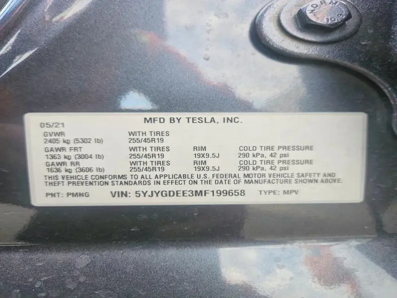 2021 TESLA MODEL Y   