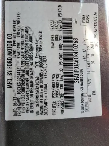 2012 FORD FUSION SEL  