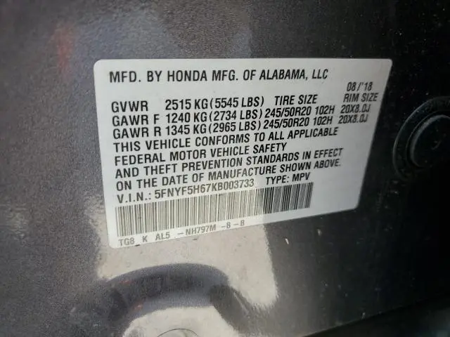 2019 HONDA PILOT TOURING  