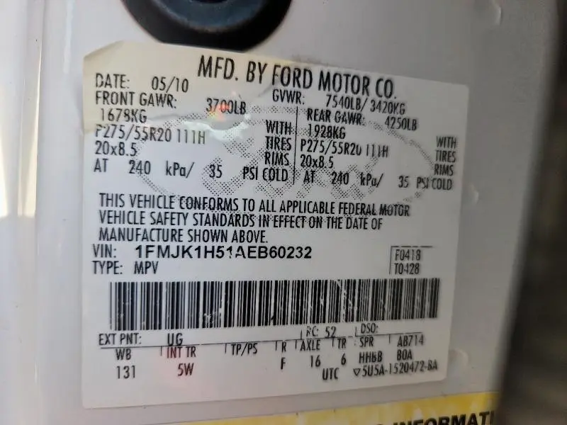 2010 FORD EXPEDITION EL EDDIE BAUER  