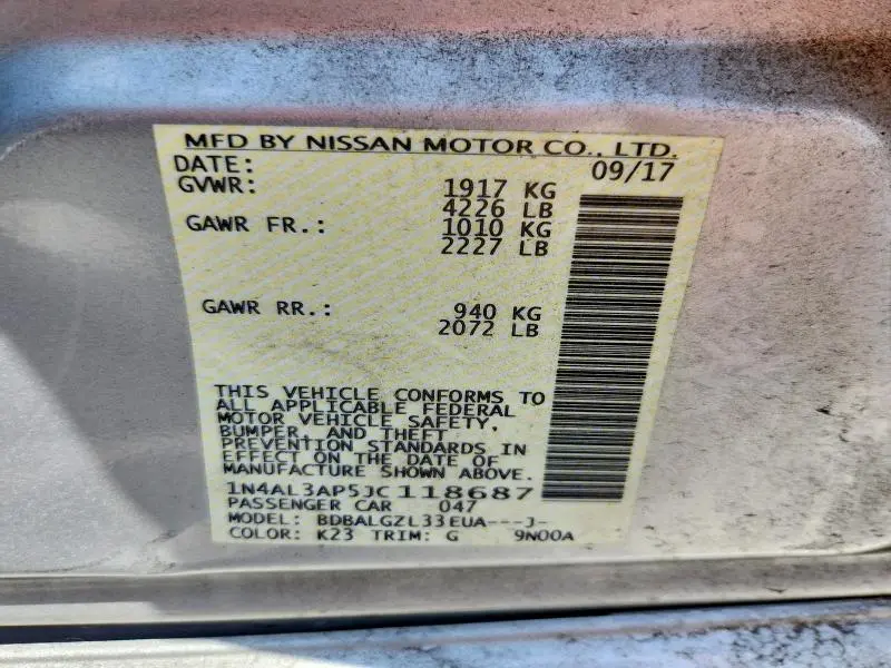 2018 NISSAN ALTIMA 2.5 S  