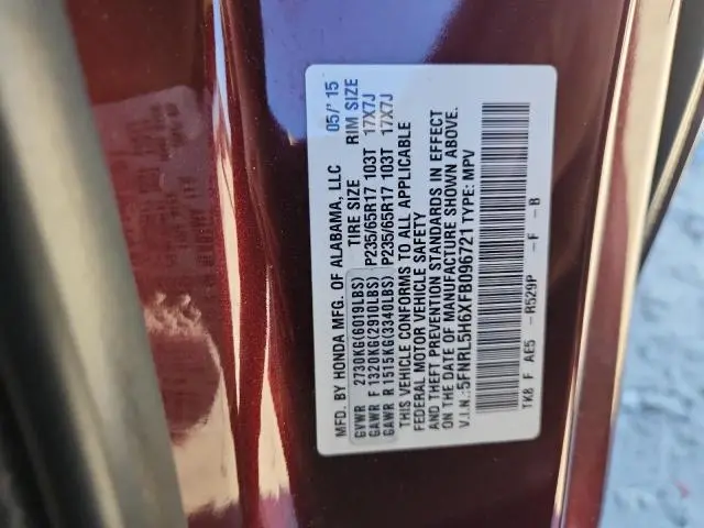 2015 HONDA ODYSSEY EXL  