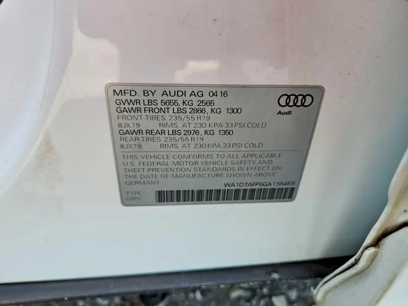 2016 AUDI Q5 PREMIUM PLUS S-LINE  
