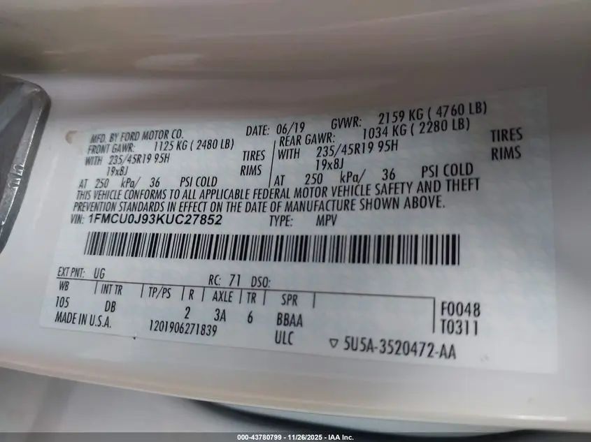 2019 FORD ESCAPE TITANIUM