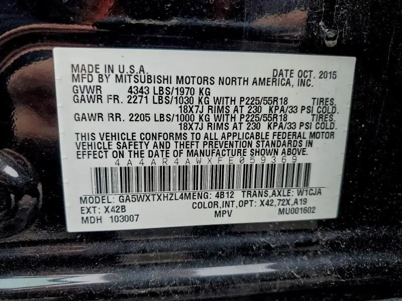 2015 MITSUBISHI OUTLANDER SPORT SE  