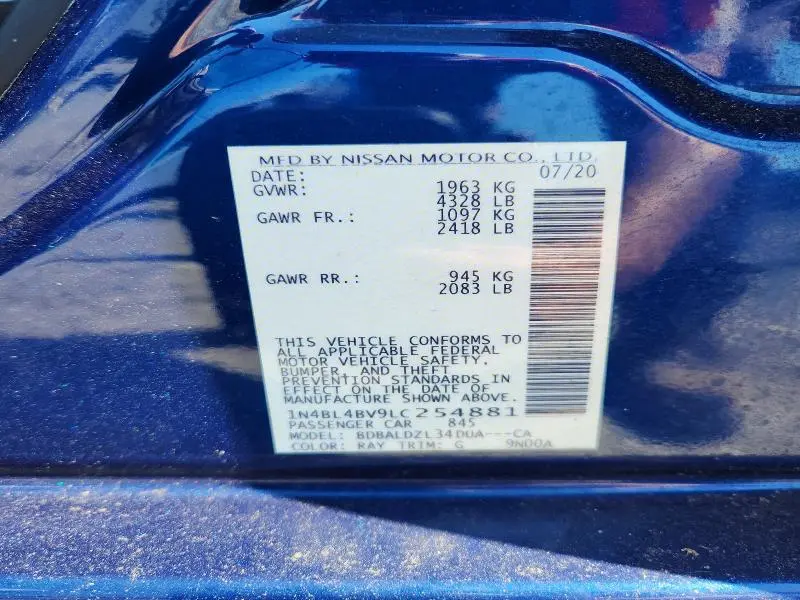 2020 NISSAN ALTIMA S  