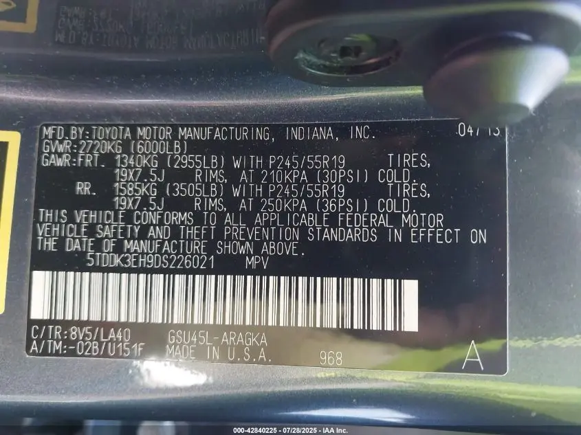 2013 TOYOTA HIGHLANDER LIMITED V6