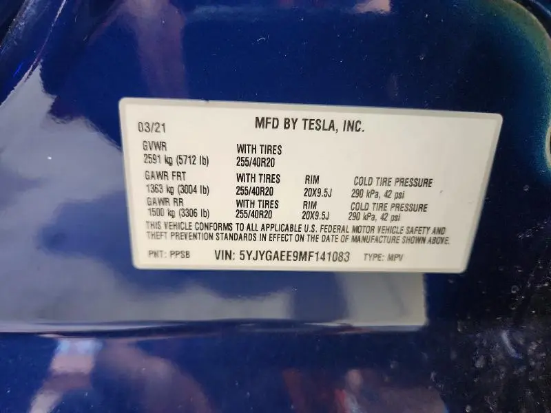 2021 TESLA MODEL Y   