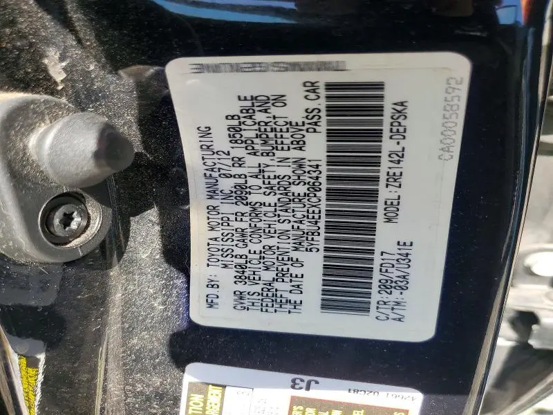 2012 TOYOTA COROLLA S  