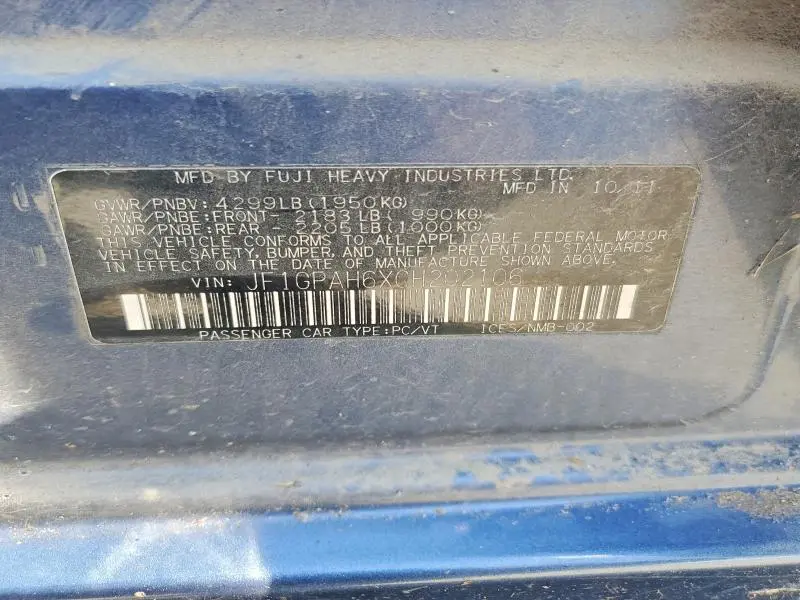 2012 SUBARU IMPREZA LIMITED  