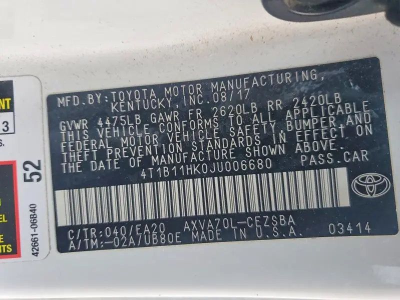 2018 TOYOTA CAMRY SE  