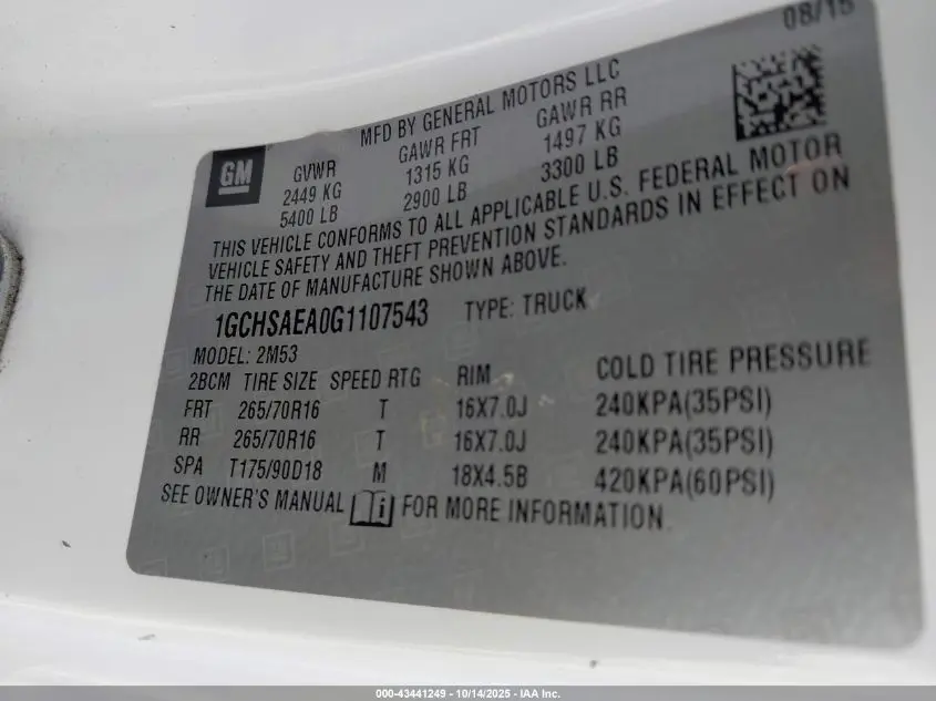 2016 CHEVROLET COLORADO  