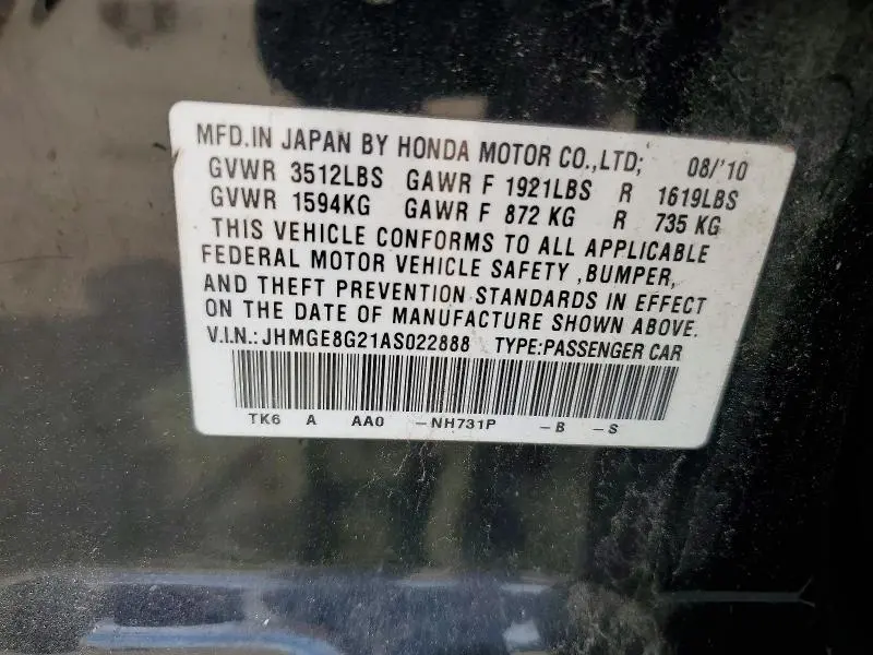 2010 HONDA FIT   