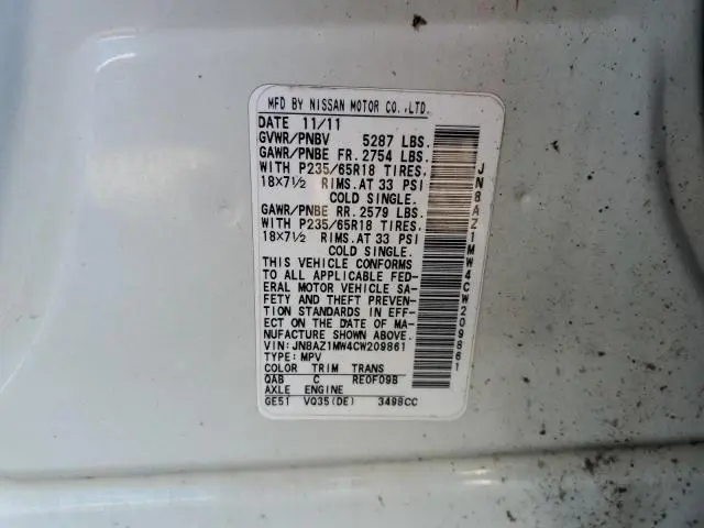 2012 NISSAN MURANO S  