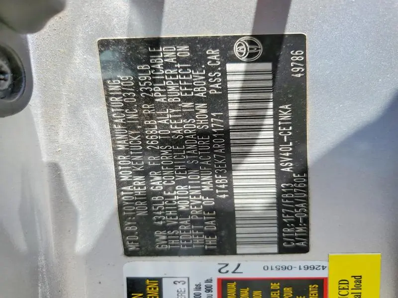 2010 TOYOTA CAMRY BASE  