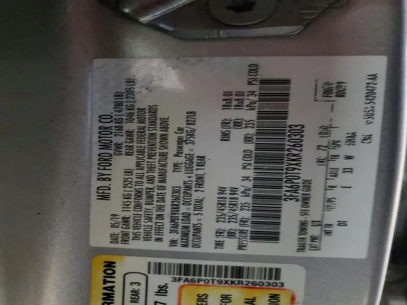 2019 FORD FUSION SE  