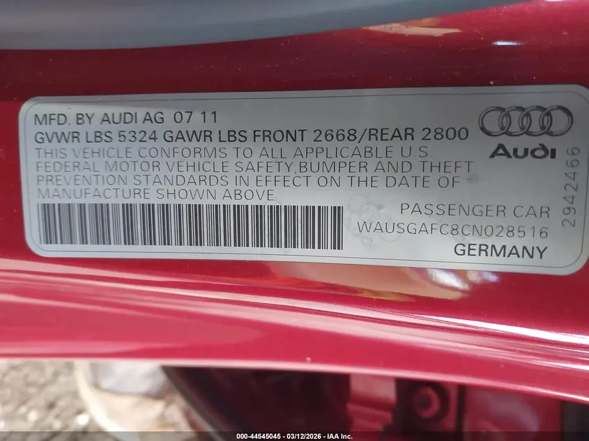 2012 AUDI A7 PREMIUM
