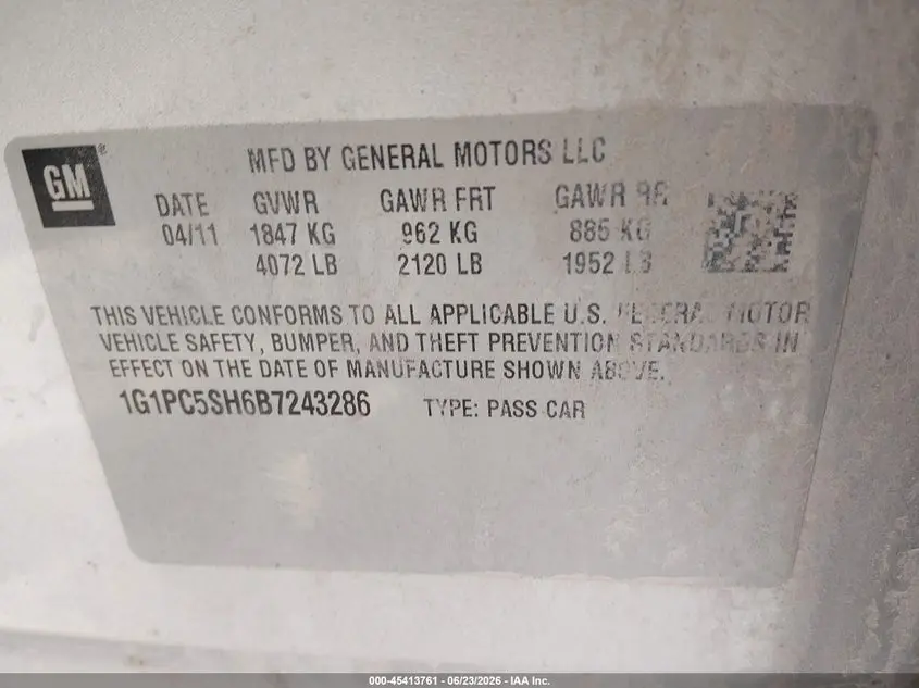 2011 CHEVROLET CRUZE LS