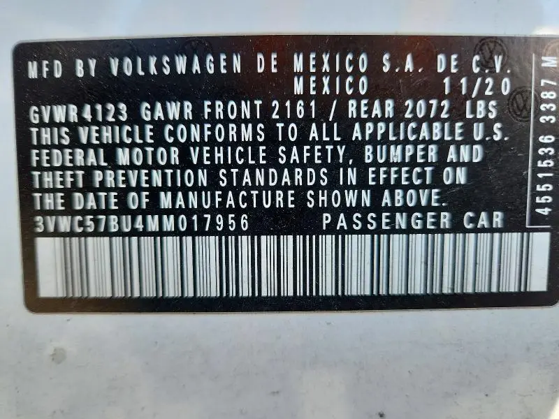 2021 VOLKSWAGEN JETTA S  