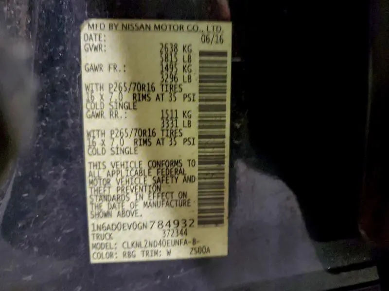 2016 NISSAN FRONTIER S  