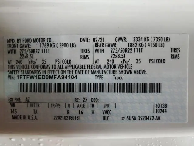 2021 FORD F150 SUPERCREW  