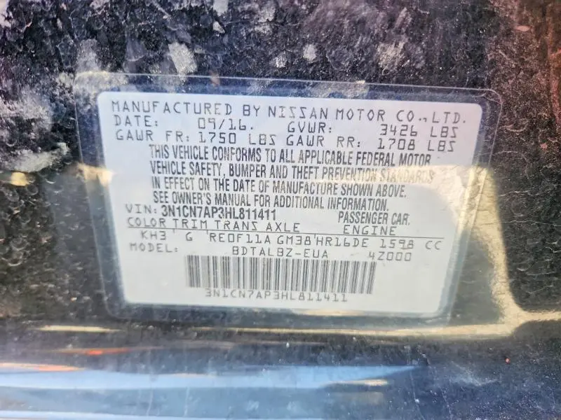 2017 NISSAN VERSA 1.6 SV  