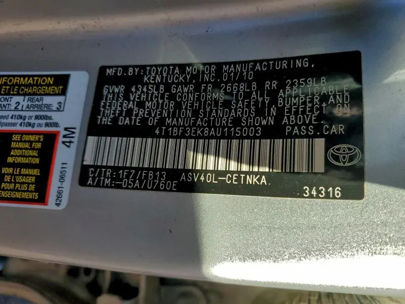 2010 TOYOTA CAMRY BASE  