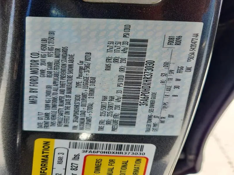2017 FORD FUSION SE  