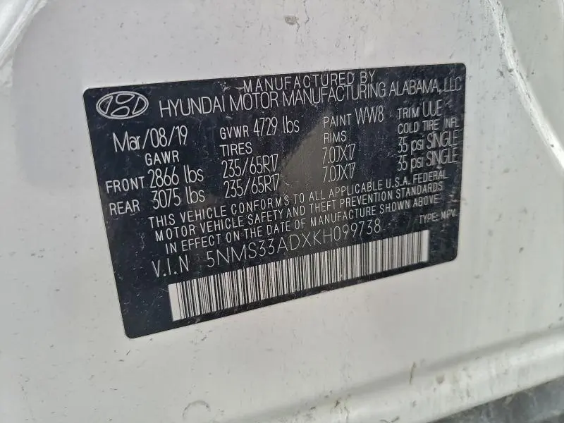 2019 HYUNDAI SANTA FE SEL  