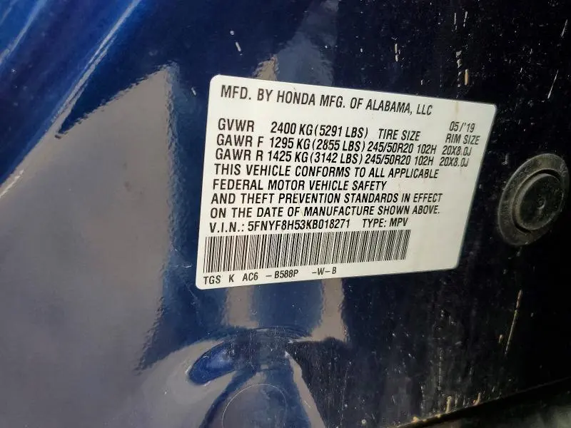 2019 HONDA PASSPORT EXL  