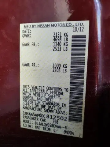 2013 NISSAN MAXIMA S  