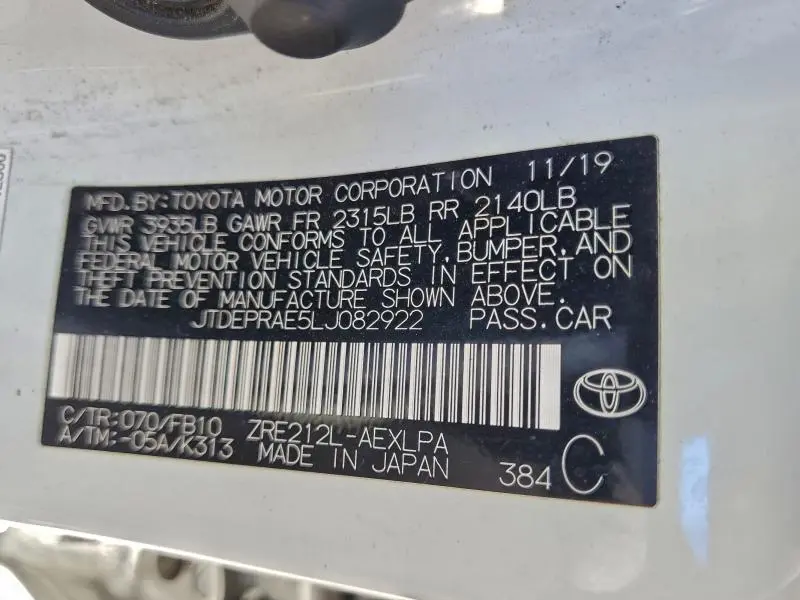 2020 TOYOTA COROLLA LE  