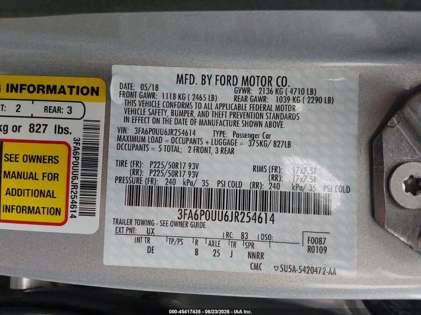 2018 FORD FUSION HYBRID S