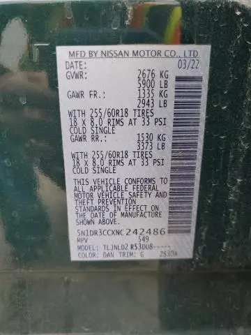 2022 NISSAN PATHFINDER SL  