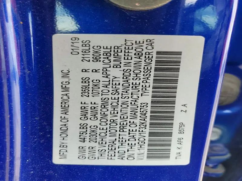 2019 HONDA ACCORD SPORT  