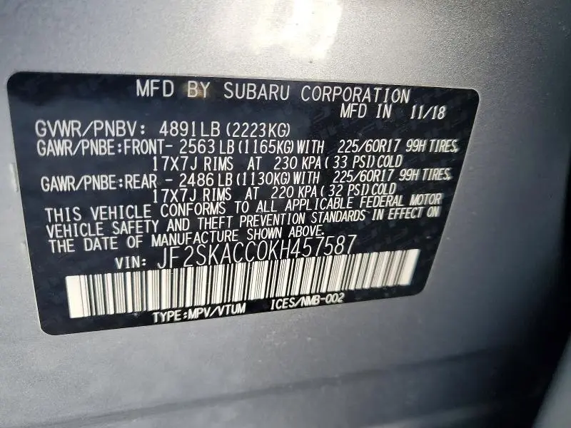 2019 SUBARU FORESTER   