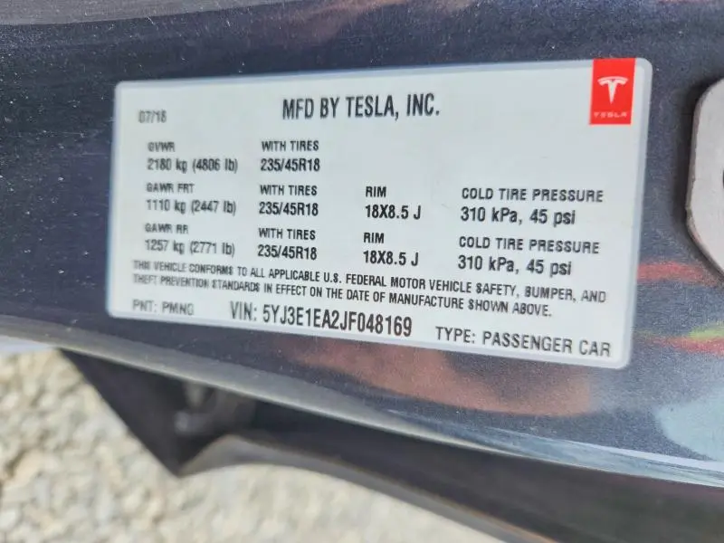 2018 TESLA MODEL 3   
