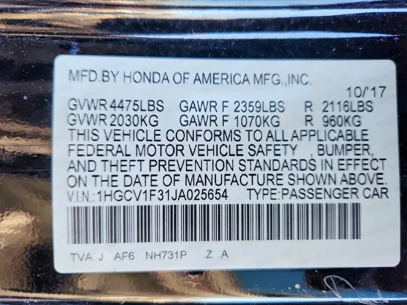 2018 HONDA ACCORD SPORT  