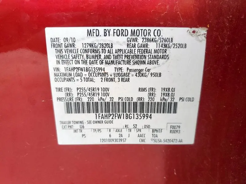 2011 FORD TAURUS LIMITED