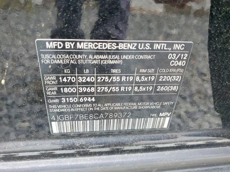 2012 MERCEDES-BENZ GL 450 4MATIC  
