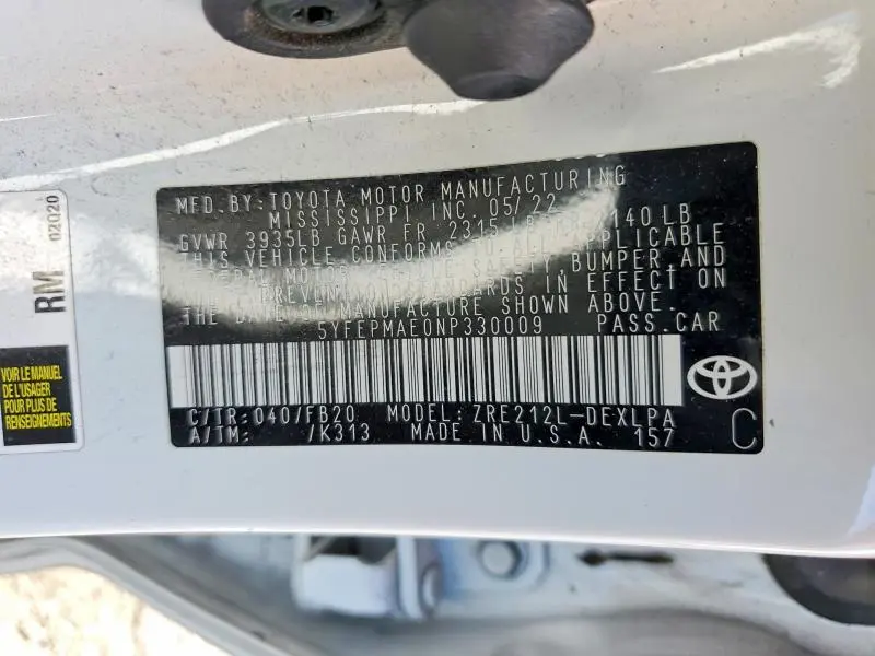 2022 TOYOTA COROLLA LE  