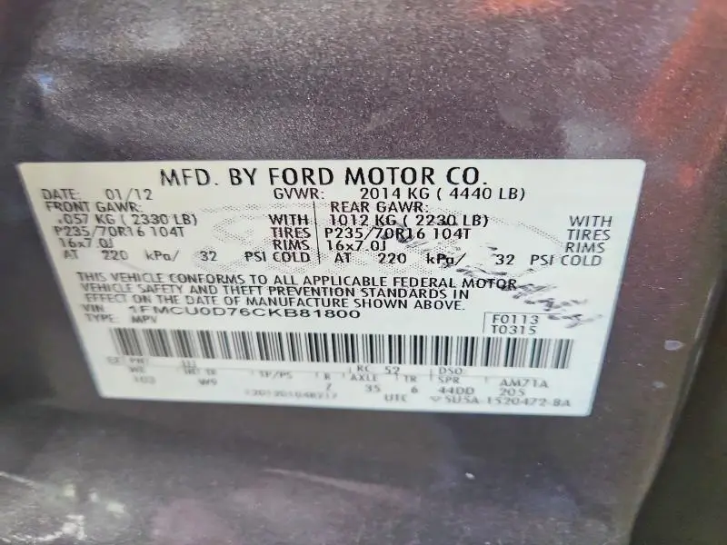 2012 FORD ESCAPE XLT  