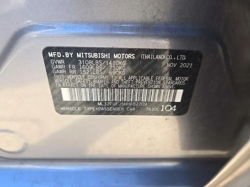 2022 MITSUBISHI MIRAGE G4 ES  